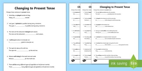 Changing To Present Tense Worksheets Teacher Made Twinkl