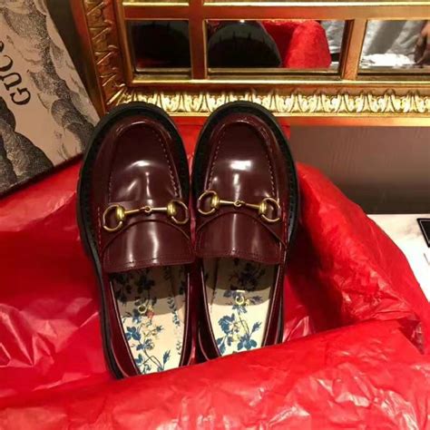 Gucci Unisex Leather Lug Sole Horsebit Loafer In Bordeaux Leather 46