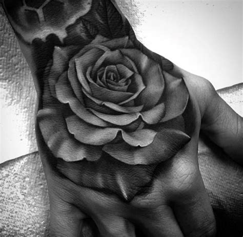 Rose clock tattoo with rose thorns. 50 3D Hand Tattoo Designs For Men - Masculine Ink Ideas