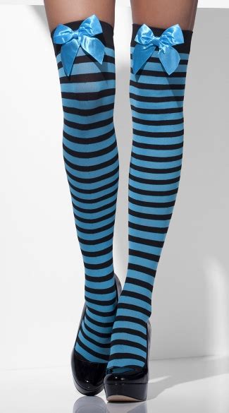 Black And Blue Striped Stockings Blue Striped Thigh High Stockings