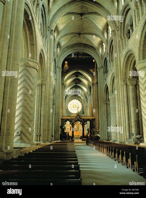 Interior View East Along The Nave Of Medieval Durham Cathedral Durham