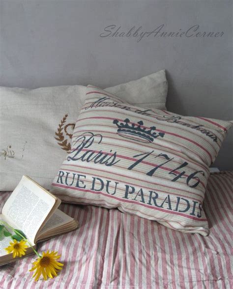 French Country Throw Pillow Cover Shabby Chic Pillow Striped Etsy
