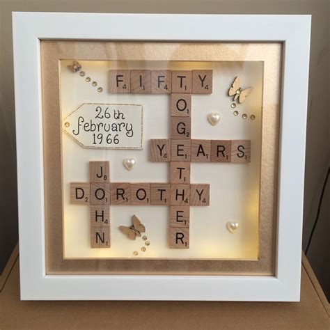 What are traditional 50th wedding anniversary gifts? LED LIGHT BOX FRAME SCRABBLE SPECIAL WEDDING SILVER PEARL ...