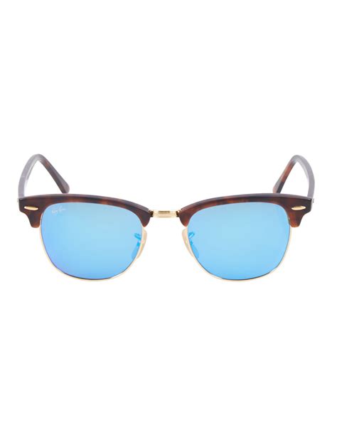 Ray Ban Clubmaster Havana Gold Blue Mirrored Sunglasses In Blue For Men Lyst