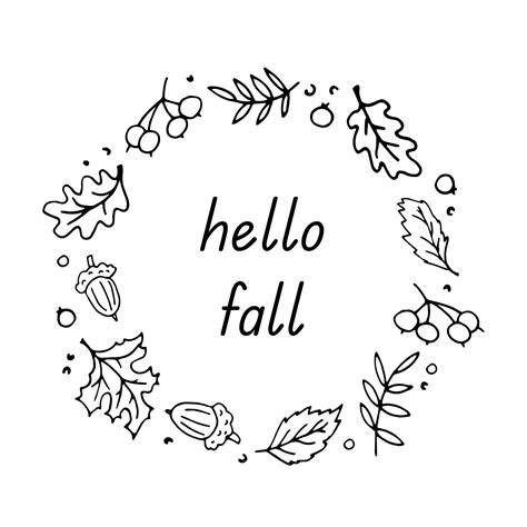 Hello Fall A Hand Drawn Vector Black And White Illustration With An