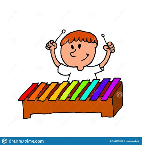 Illustration Of A Boy Playing A Xylophone With Colored Keys Stock