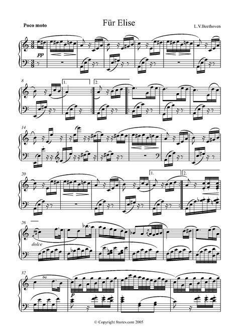Beethoven Fur Elise Original Sheet Music For Piano