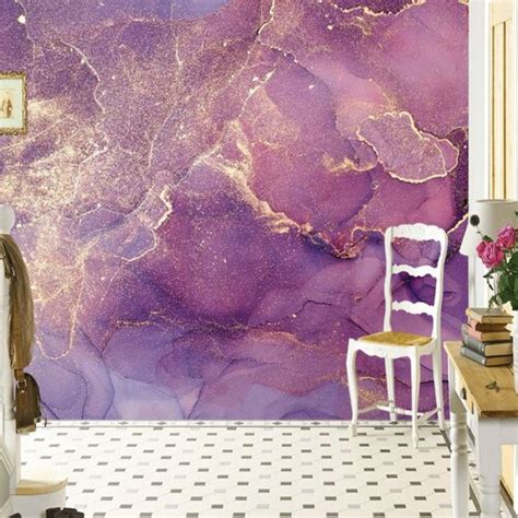 Large Purple Gold Pink Marble Wallpaper Sparkles Etsy