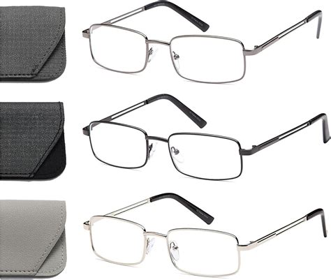 hubeye 3 pairs metal reading glasses rectangular frame stainless steel material spring hinged