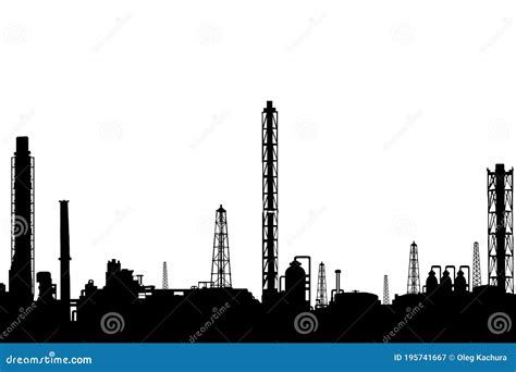 Oil Refinery Or Chemical Plant With Pipes Silhouette Crude Oil And Gas