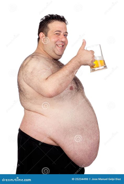 Fat Man Drinking A Jar Of Beer Stock Photo Image Of Healthcare Naked