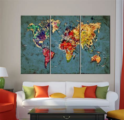 Large World Map Wall Watercolor Detailed Map Art With Countries Names
