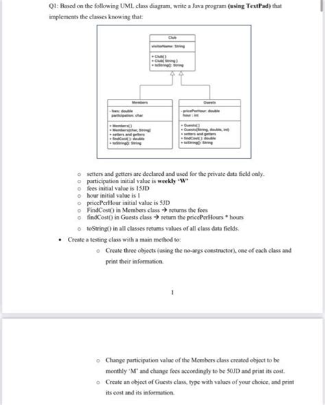 Solved Q1 Based On The Following Uml Class Diagram Wri