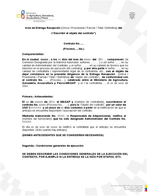 Formato General Acta Entrega Recepciondocx Pagos Gobierno
