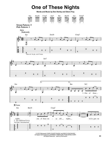 Oo, lonliness will blind you in between the wrong and the right; One Of These Nights by Eagles - Easy Guitar Tab - Guitar ...