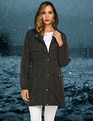 Raincoat Women Waterproof Lightweight Trench Raincoat Hooded Outdoor
