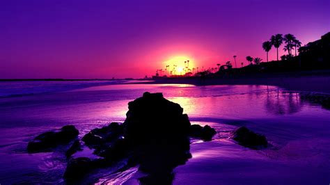 Beach Under Purple Sky During Sunset Hd Nature Wallpapers Hd Wallpapers Id 50865
