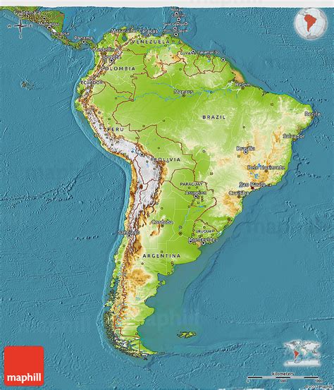 Physical 3d Map Of South America Satellite Outside
