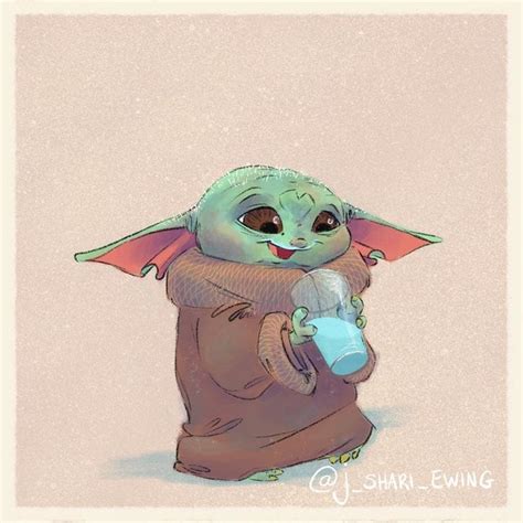 Baby Yoda Drinking Blue Milk Yoda Art Star Wars Fan Art Star Wars Art
