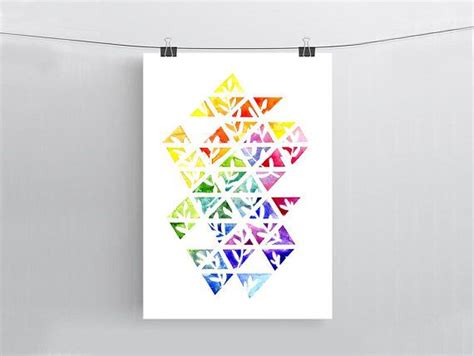 Rainbow Triangles Modern Art Print Geo Watercolour Painting Etsy In