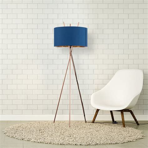 Crawford Tripod Floor Lamp Copper With Navy Blue Shade Copper Floor Lamp Tripod Floor Lamps