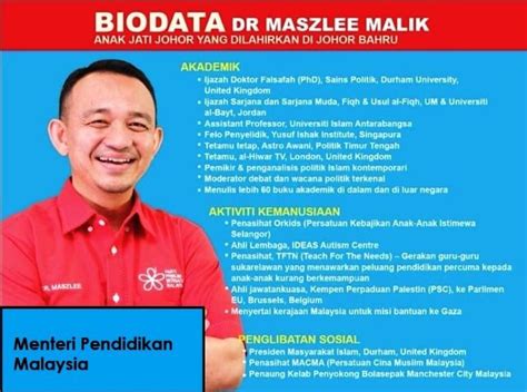 Dr maszlee malik biodata ringkas menteri pendidikan malaysia yang baharu iluminasi rupanya dr maszlee malik belajar hidup berdikari sejak usia tahun 13 tahun sungguh motivasi kisah hidupnya keluarga Biodata Dr Maszlee Malik Menteri Pendidikan Malaysia