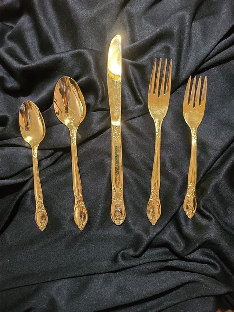 Antique Gold Silverware Set Godlinger Gold Plated Engraved Flatware