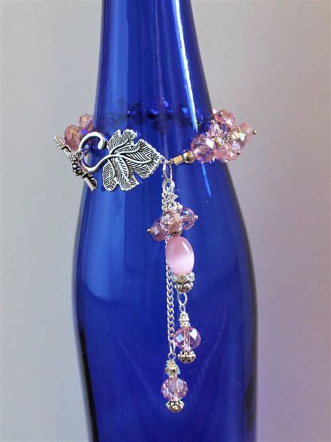 Wine Bottle Jewelry Pink Glass Beads Wine Accessory Wine Etsy Wine