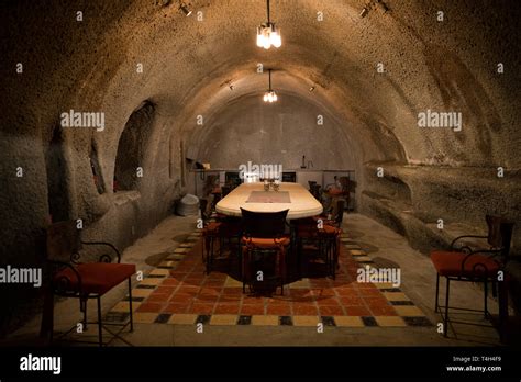 Underground Cave Cellar Dinner Table At Winery Stock Photo Alamy