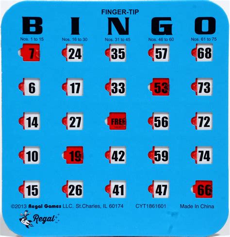Regal Games Easy Read 4 Ply Finger Tip Shutter Slide Bingo Cards Blue