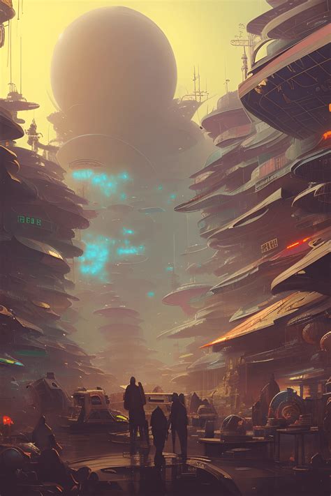 Closeup Picture Of Busy Alien Market On Another Planet · Creative Fabrica