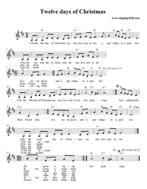 A relatively simple and repetitive tune which makes it great practice for beginners. The 12 Days of Christmas | Free Christmas Carols download