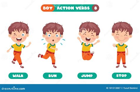 Action Verbs Set Children Education Concept Cute Vect