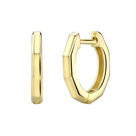 14k Yellow Gold Angled Huggie Hoop Earrings