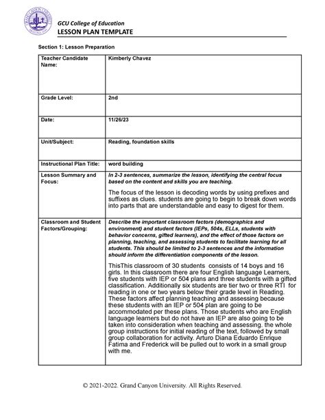 Coe Lesson Plan Template Lesson Plan Template Section 1 Lesson