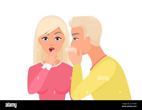 Man Whispering Gossip Or Secret Rumors To Woman Gossiping Secret
