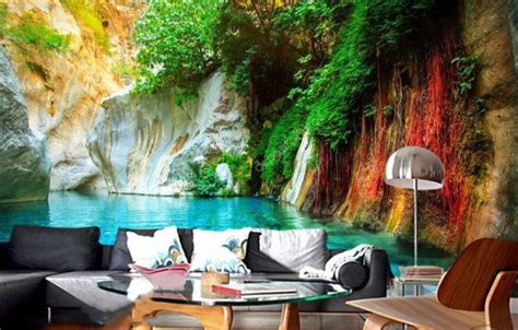 Nature Wallpaper Scene Lagoon With Rocks And Color Foliage Wall Mural