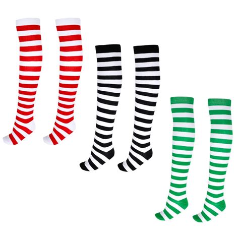 buy 1 pair women girls christmas striped over knee stockings fashion stripe