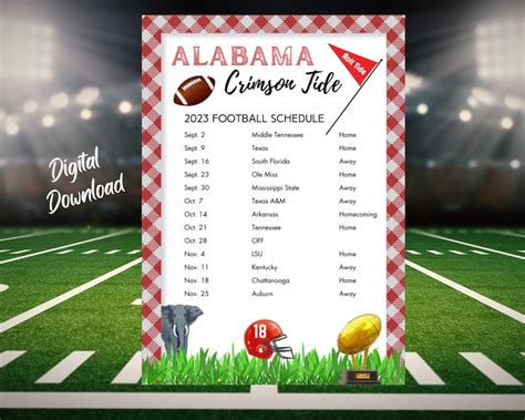 University Of Alabama 2023 Football Schedule Crimson Tide Printable