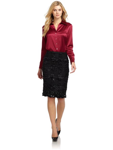 Lafayette 148 New York Silk Satin Blouse In Red Berry Lyst