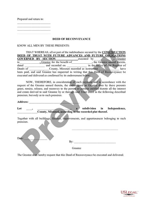 Lees Summit Missouri Deed Of Reconveyance Deed Of Reconveyance