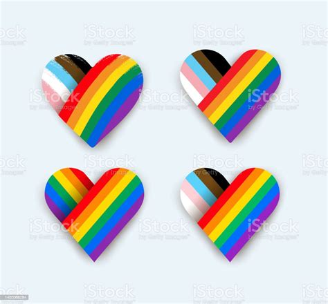 Set Of Transgender Pride Flag Heart Symbol Vector Illustration With Colored Labels Isolated On