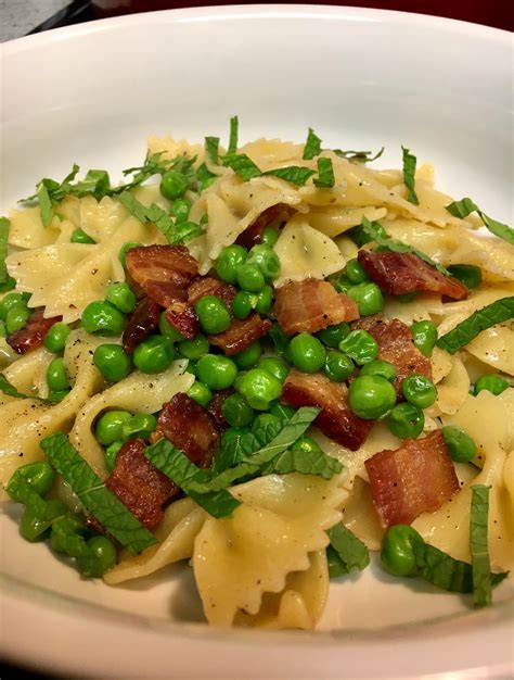 Homemade Bow Tie Pasta With Bacon Peas And Mint Rfood