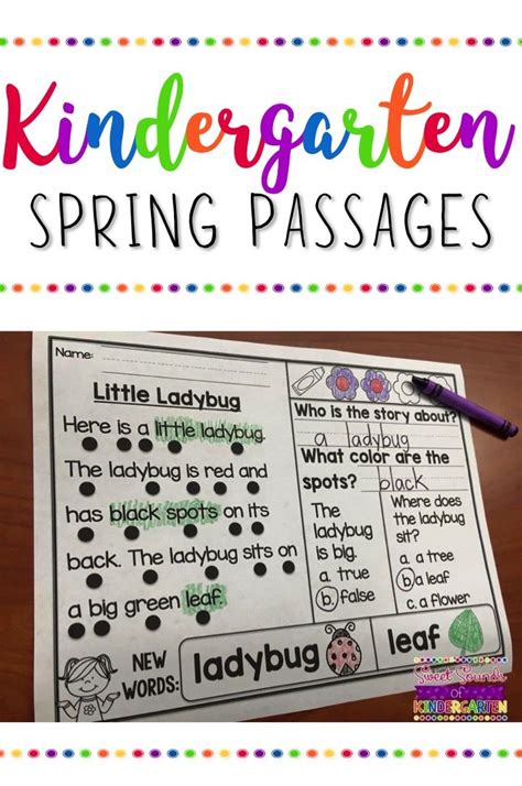 Kindergarten Reading Comprehension Passages Spring Reading