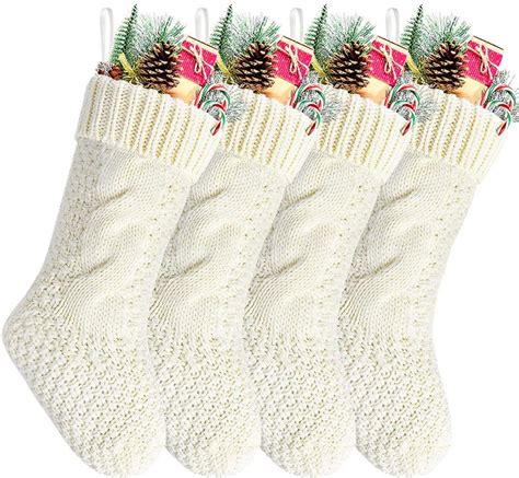Wofair Unique Ivory White Knit Christmas Stockings 4 Pack 14 Inches