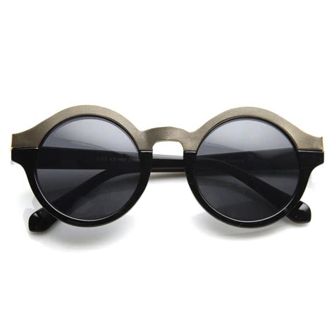Black Gold Black Round Sunglasses Designing Women Black Silver Two Tone Lenses Design