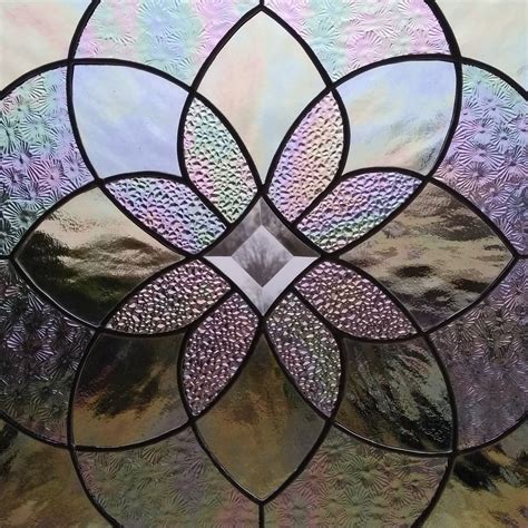 Clear Iridescent Beveled Stained Glass Geometric Starburst Etsy