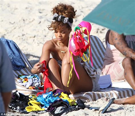 Rihanna Gets Some Help With Her Towel As She Relaxes On Brazilian Beach Daily Mail Online