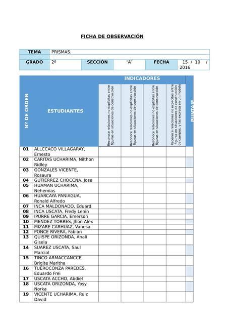 Ficha De Observacion