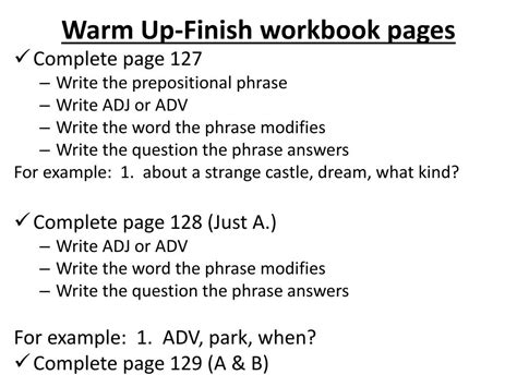 Ppt Warm Up Finish Workbook Pages Powerpoint Presentation Free